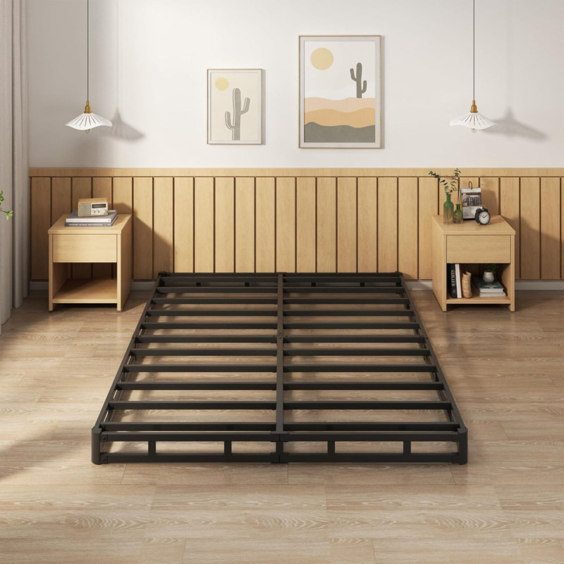 5 Inch Box Spring Queen Size Bed Base, Heavy Duty Metal Queen Mattress Foundation With Fabric Cover, Easy Assembly