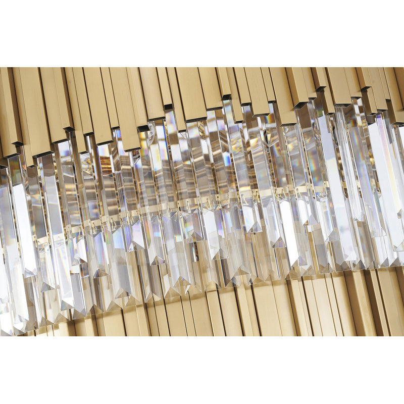 60 Light Tiered Chandelier With Crystal Accents, Brushed Brass, 6