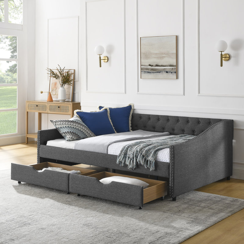 Daybed With Drawers Upholstered Tufted Sofa Bed, Dark Gray, Full/Double
