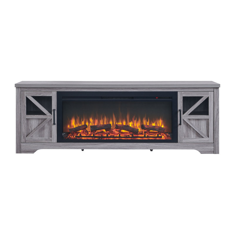 75" Fireplace Tv Stand For Tvs Up To 80",with 44" Electric Fireplace, Grey/Black