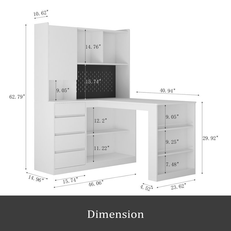 Bureau en L avec chargeur, bureau d'ordinateur avec tiroirs, bibliothèque et huche avec éclairage à DEL, bureau d'angle moderne, bureau à domicile, bureau d'écriture en L pour bureau d'étude, bureau d'ordinateur de coin avec rangement