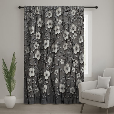 Rideaux blancs à motif floral en relief, voilages et voilages à motif floral - 1 panneau