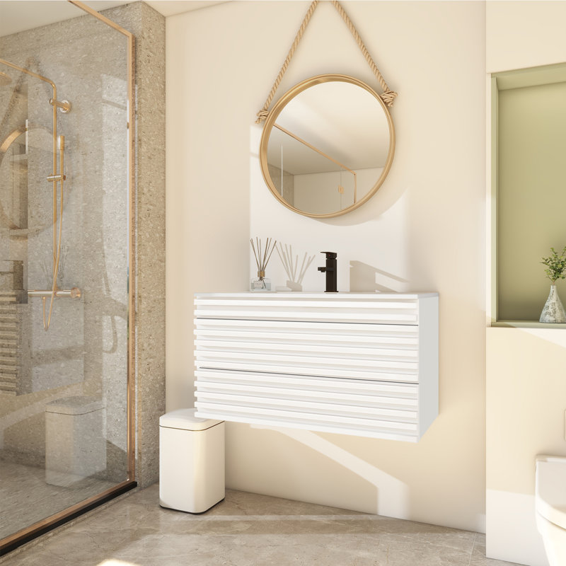  Ensemble de meuble-lavabo simple mural 36 po avec lavabo et robinet 36 po, Blanc