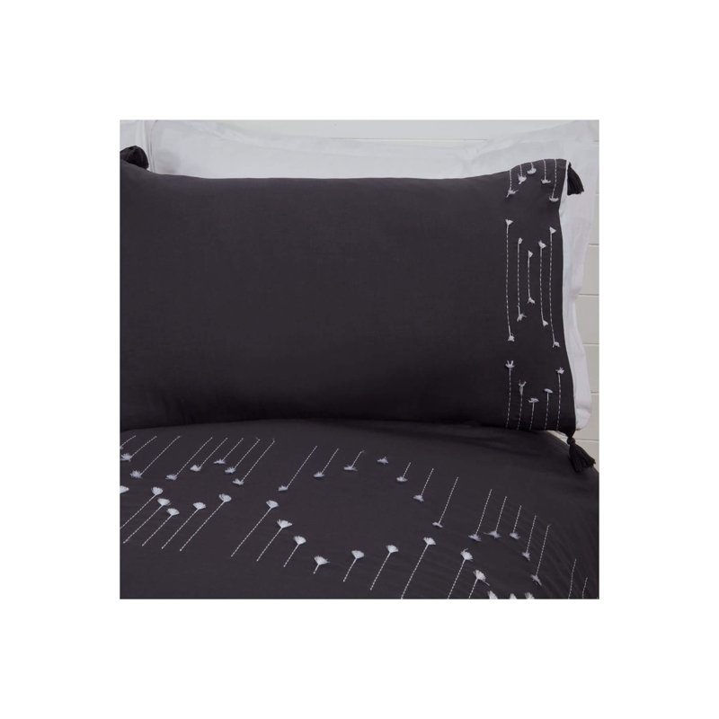 Rohrbaugh Polyester Solid Colour Duvet Cover Set with Pillowcases Included, Charcoal, Double - 2 Standard Pillowcases