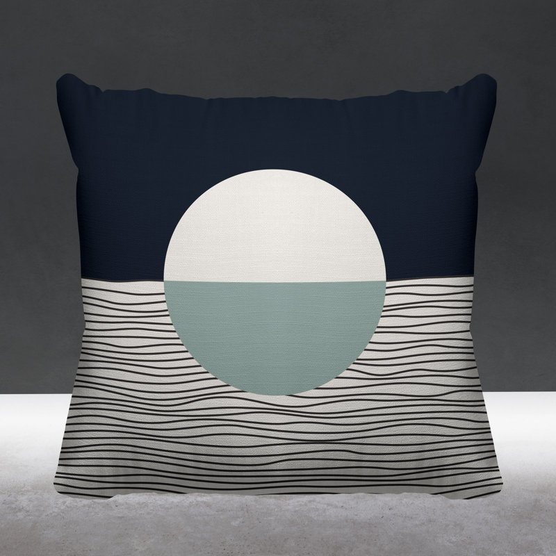 Coussin décoratif intérieur / extérieur Carmy, 19 po x 19 po, Gris / beige / bleu marine, Carré