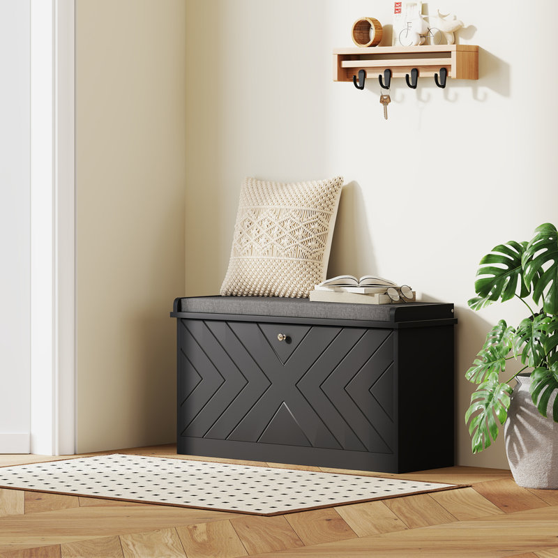 Banc à chaussures avec tiroir rabattable, coussin, 8 paires pour vestibule noir