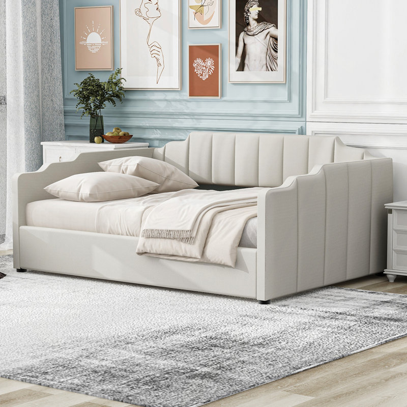 Lit de jour rembourré avec rangement inférieur, Beige