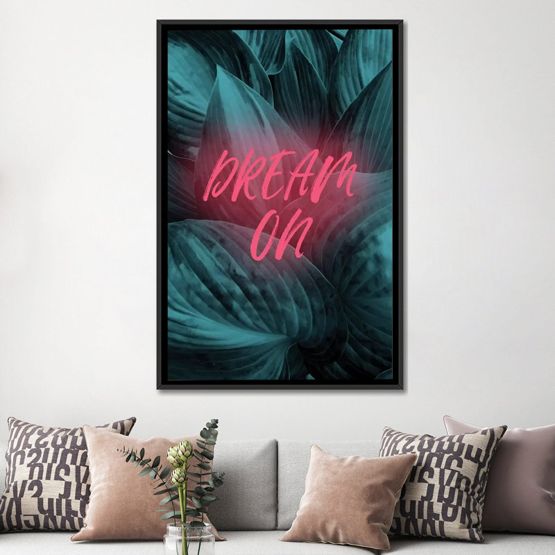 « rêve on », impression sur toile, H 26 po x l 18 po x P 1,5 po, Toile avec cadre noir, Pas de tapis