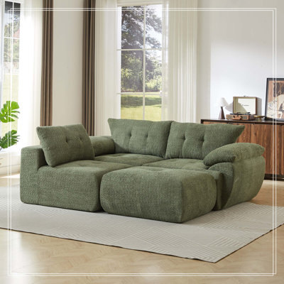 115" Large Modern 3-Seater Sofa,Chenille Sofa,Upholstered Backrest,Curved Horn Backrest,Living Room, Bedroom, Apartment, Office,GREEN