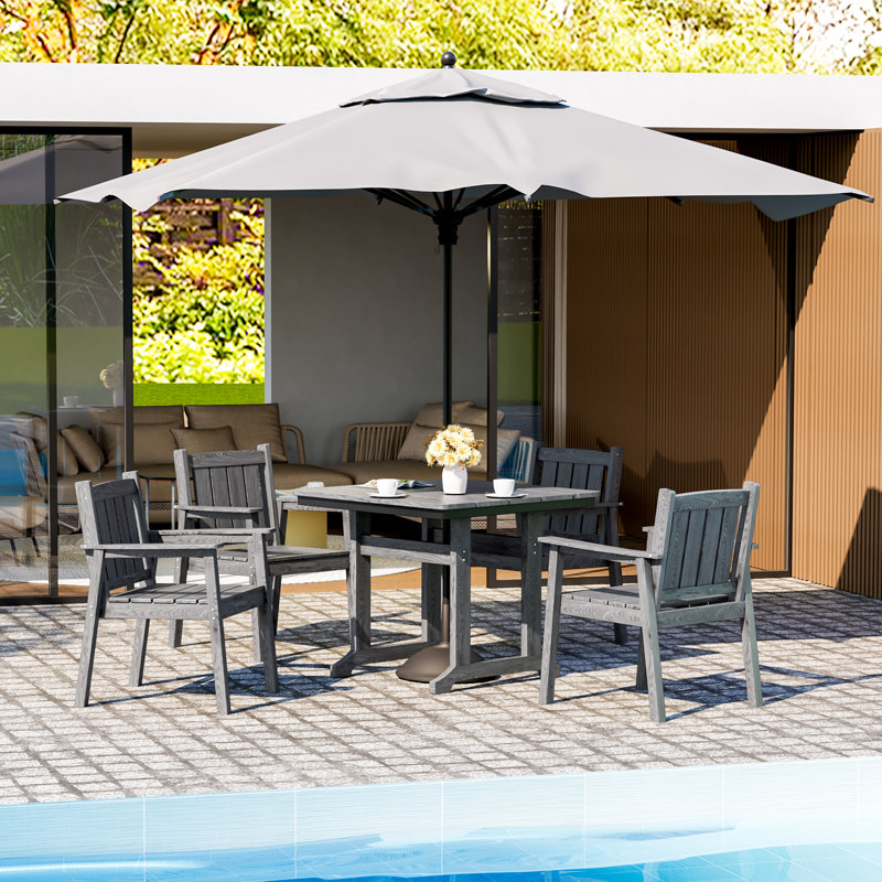 Ensemble de salle à manger d'extérieur 5 pièces en PEHD avec fauteuils, Gris