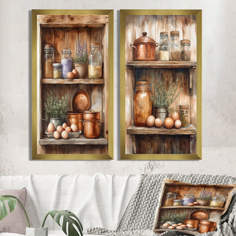 Tablette de cuisine rétro 2 pièces, toile de ferme rustique, tablette de cuisine rustique, nature morte, H 32 po x l 32 po