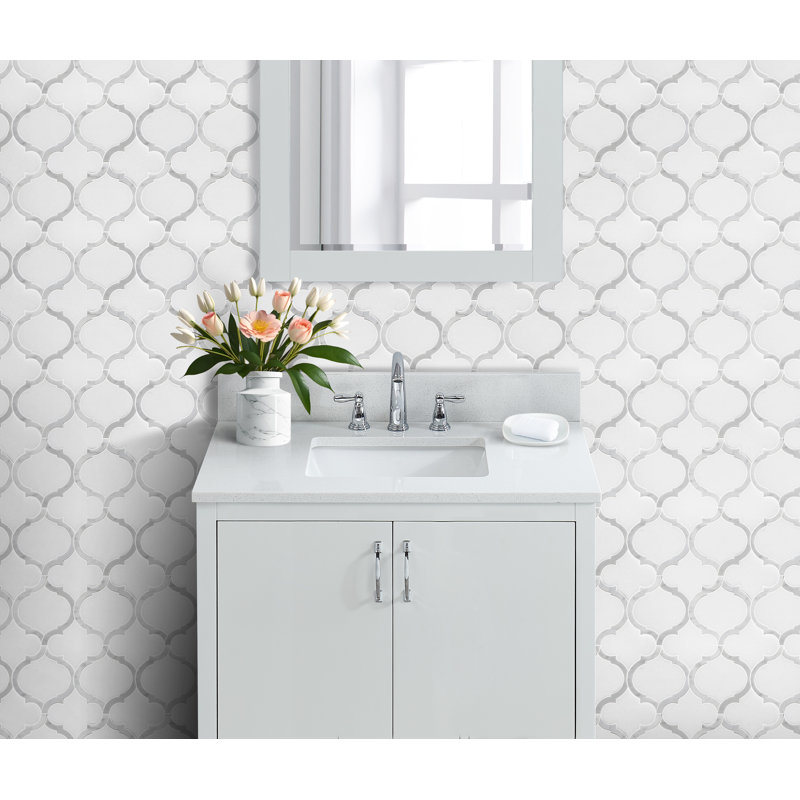 31 po. Comptoir de meuble-lavabo d'ingénierie blanc neige 31 po avec lavabo et dosseret, Blanc neige