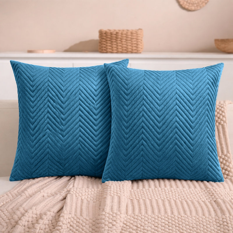 Aspire Homeware Embossed Square Velvet Cushion Cover, Teal, Pack of 2
