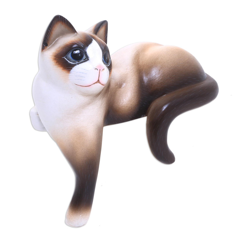Sculpture de chat en bois Filicia Wistful Kitty Albesia