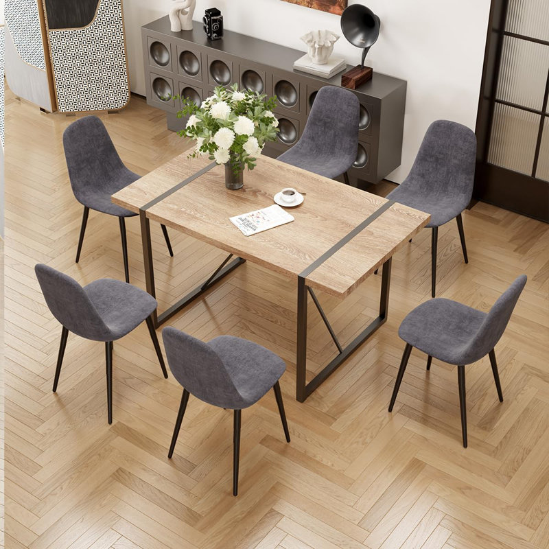 Ensemble de table de salle à manger 55 po, 7 pièces : table, 6 chaises, Gris