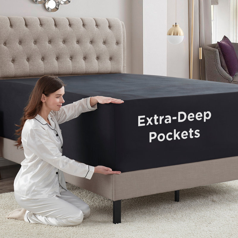 Empyrean Bedding Extra Deep Pocket Solid Fitted Sheet, Black, King Fitted Sheet