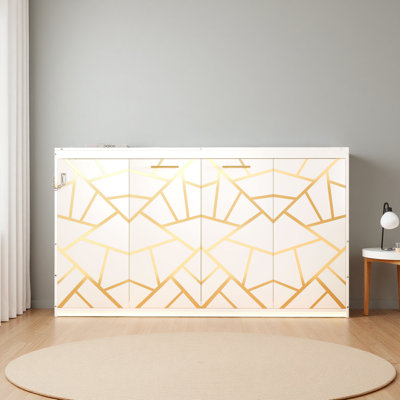 Lit escamotable moderne pliant sur le côté avec motif imprimé tendance, éclairage DEL sous le lit et prise USB intégrée - conception peu encombrante