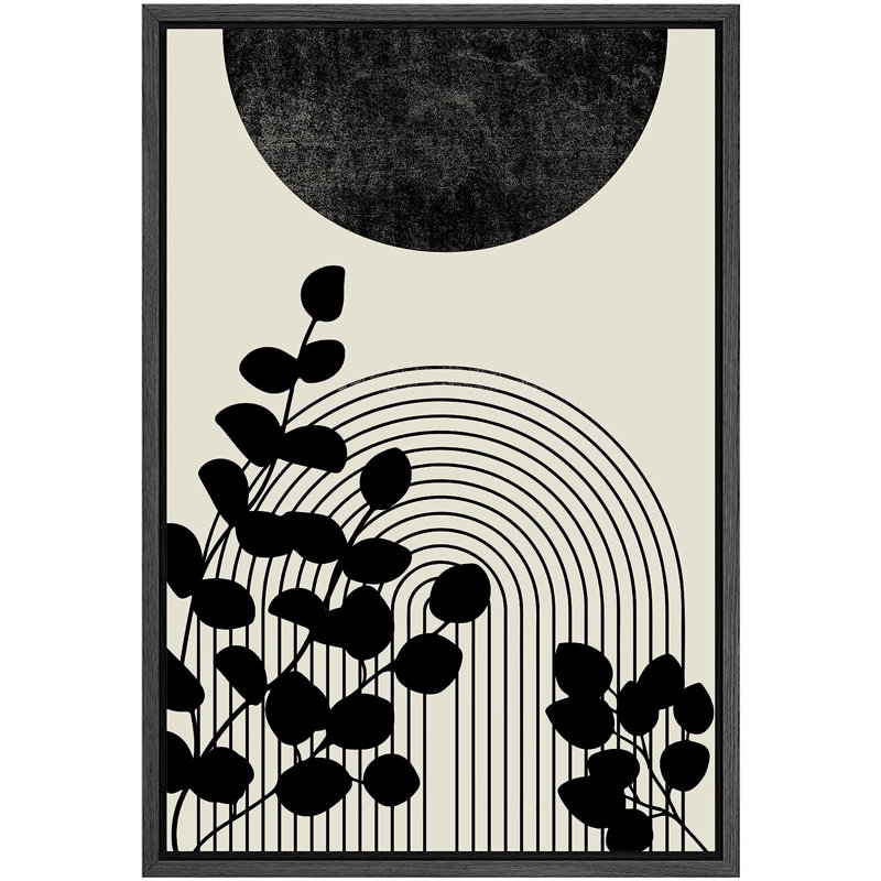 Duotone Mid-Century Minimal Forest Leaf Collage - reproduction de cadre flottant sur toile, H 36 po x l 24 po x P 1,5 po