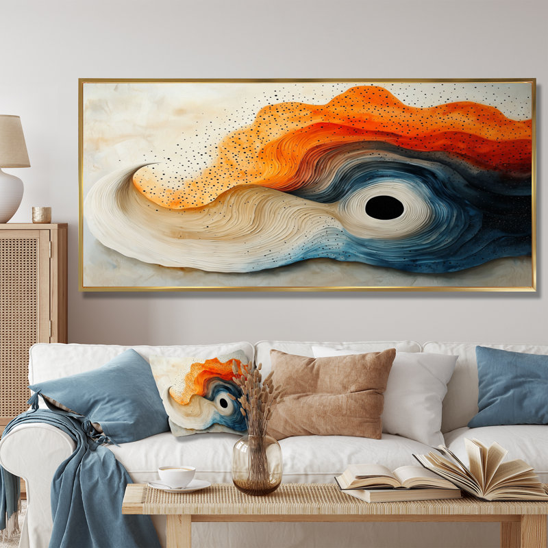 Silent Burst Spiral Of Ink I - Abstract Spirals, art mural, H 28 po x l 60 po, Cadre flottant, Doré