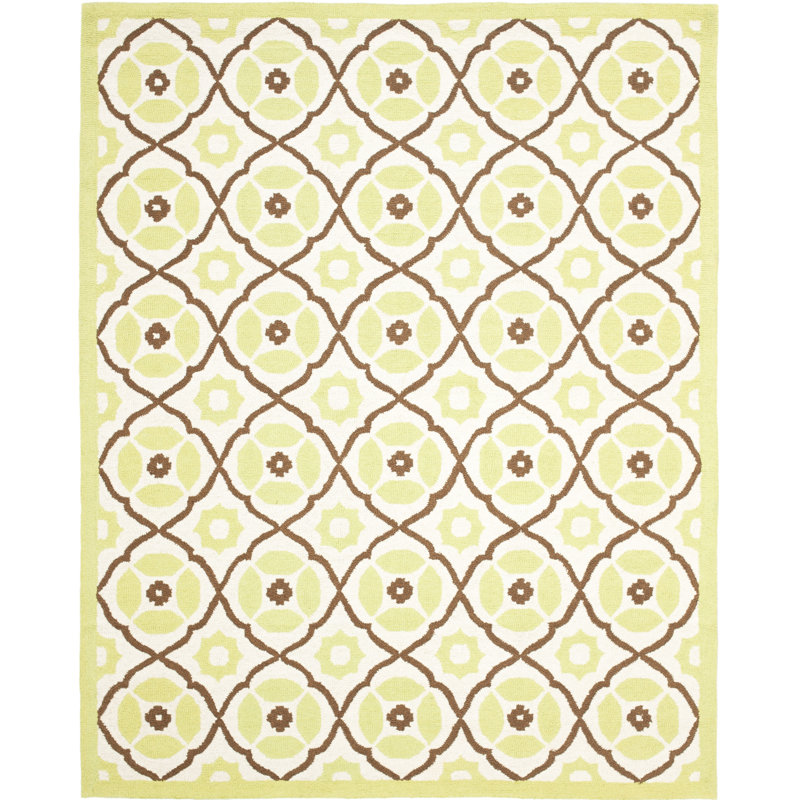 Roslyn Overall Content: Wool Cotton Latex Floral Rug in Ivory/Green, Rectangle 4' x 6'