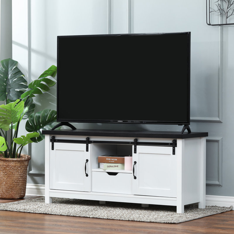 Farmhouse TV Stand with Storage and Sliding Barn Doors for TVs up to 50'', 47.3'' W