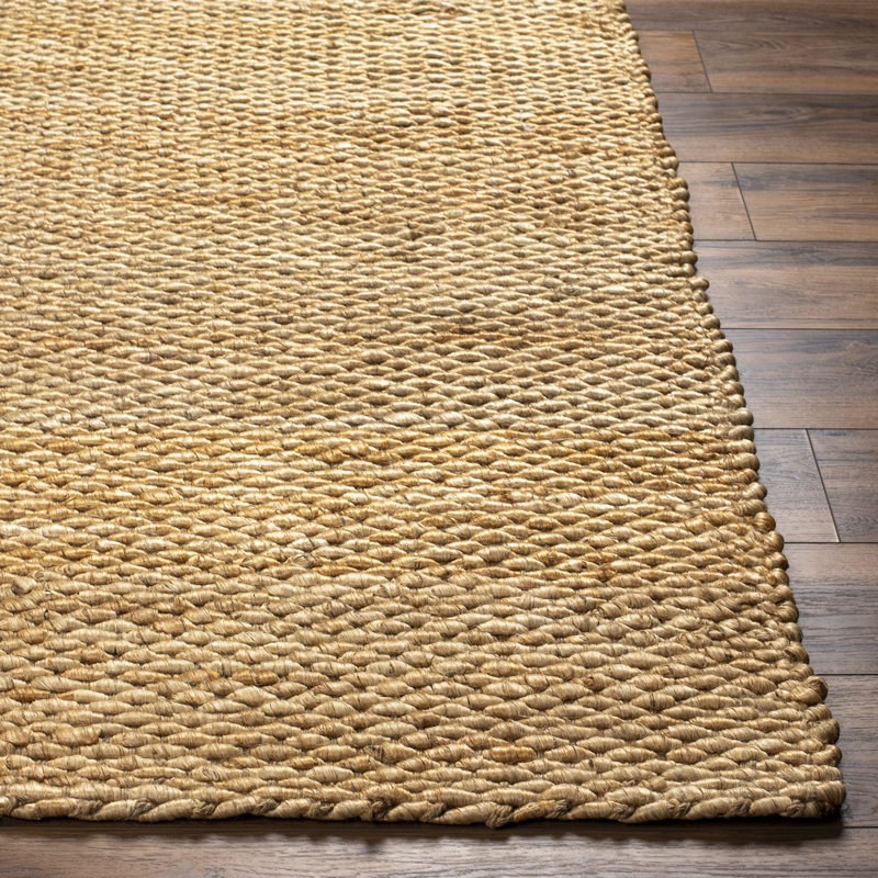Edgemere Solid Color Hand Braided Jute Area Rug in Khaki, Rectangle 10' x 13'