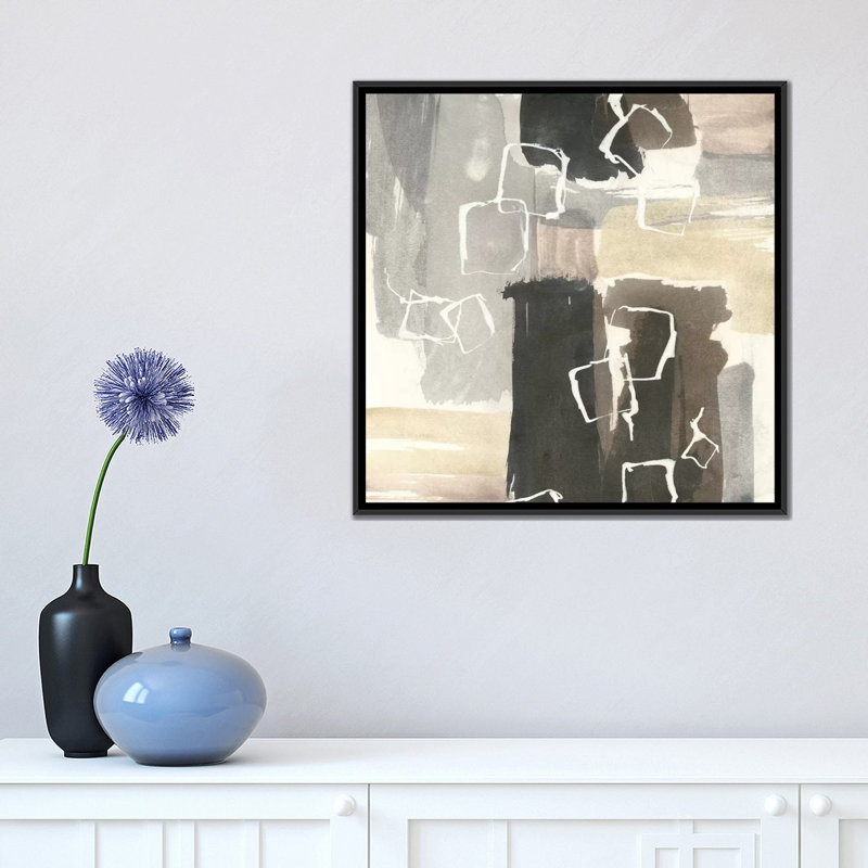 « danse squares i », impression sur toile, H 18 po x l 18 po x P 1,5 po, Toile avec cadre flottant noir, Pas de tapis