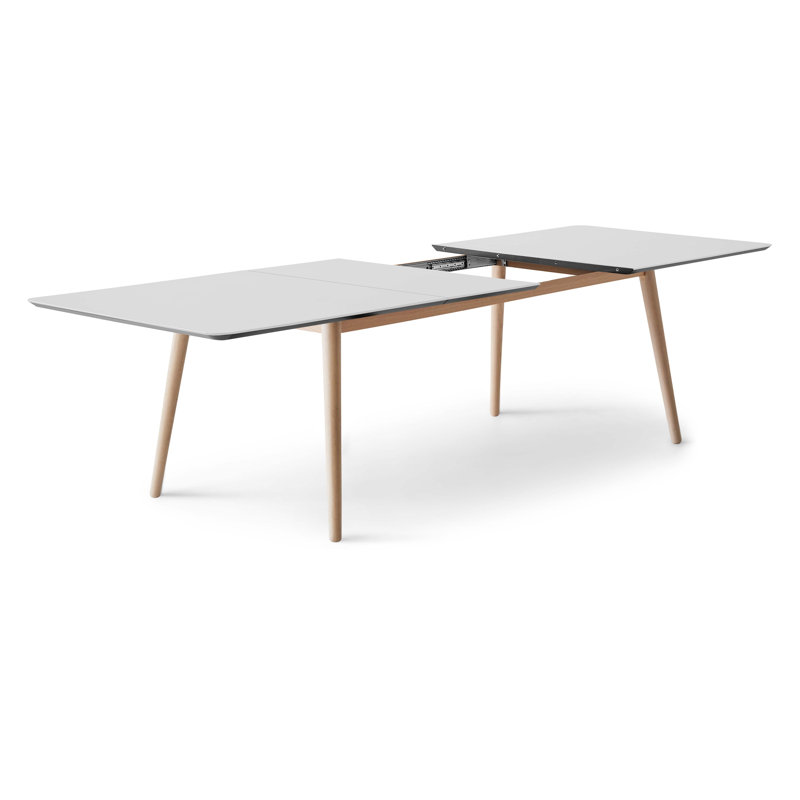 Meza Rounded Extendable Dining Table with Oak Legs, White, 210cm L x 100cm W