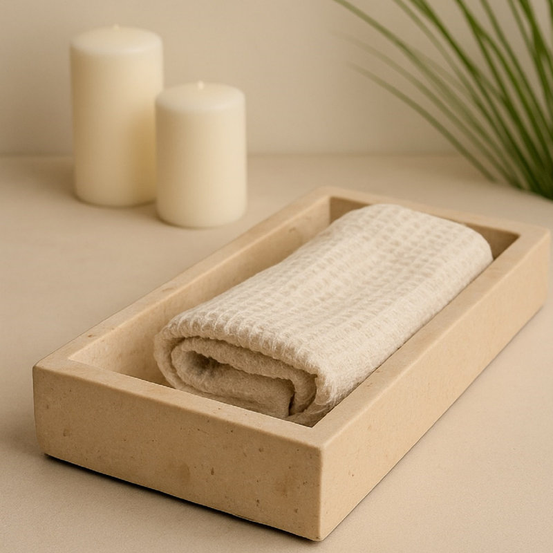Grand plateau en travertin crème, H 1,5 po x l 9,75 po x P 6 po
