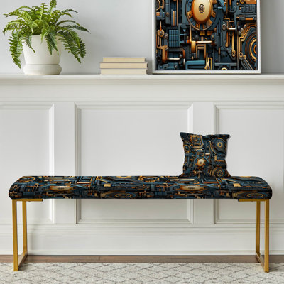 Steampunk Industrial Gold And Teal Geometric - Geometric Upholstered Gold Bench