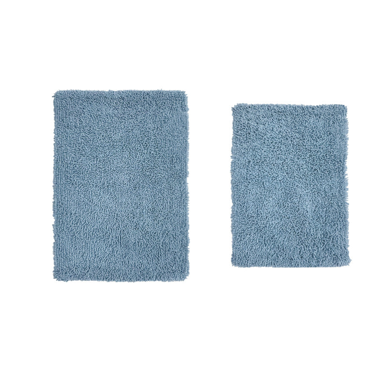 Ensemble de tapis pour salle de bain rectangulaire 100% coton 2 pièces Hearns (ensemble de 3), Bleu