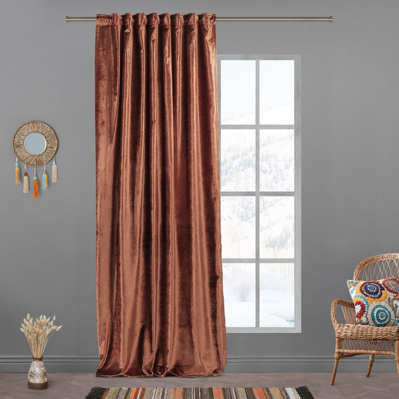 Extra Long & Extra Wide Shiny Velvet Curtain Panel (customized), 280cm Width x 265cm Drop, Orange