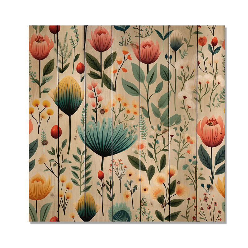 Geoghegan - Art mural floral sur bois de pin naturel, H 15 po x l 15 po
