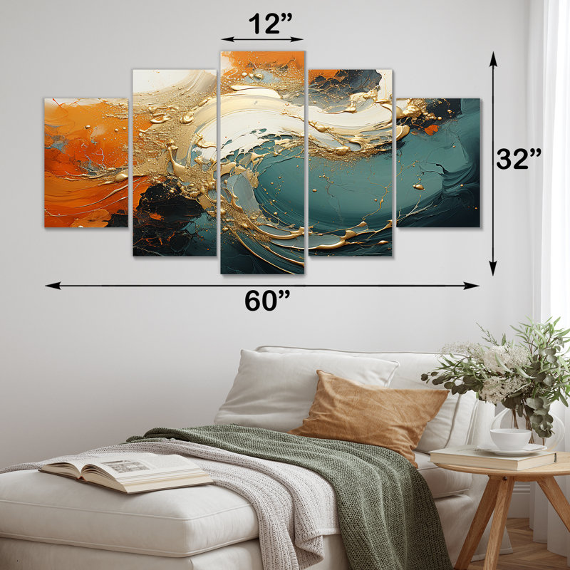 Bleu et or tempête de marbre VI - ensemble de peintures abstraites multiples