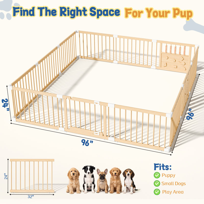 Parc de jeux d'intérieur en bois pour chiots et petits chiens, 61 cm (24 pouces), 12 panneaux, H 24 po x l 96 po x P 96 po