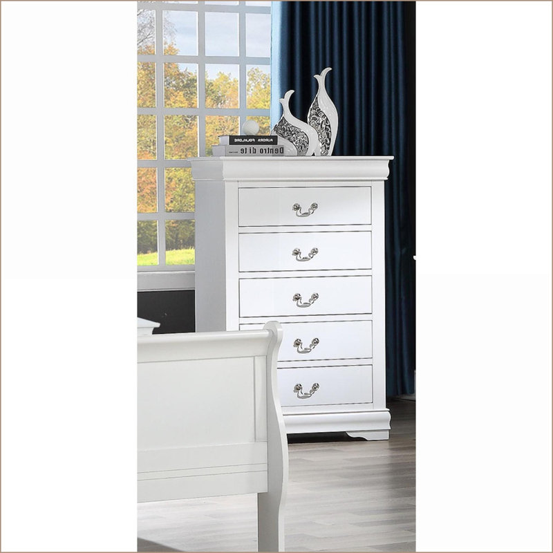 Commodes | Commode à 5 tiroirs en bois massif Louis Philip | Blanc | Bois massif, Blanc