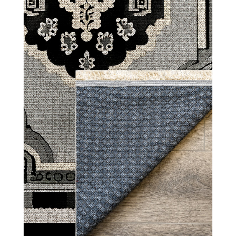 Bureen Collection Digital Print Cotton-Polyester Gray Moroccan Rug, Rectangle 4' x 7'3"