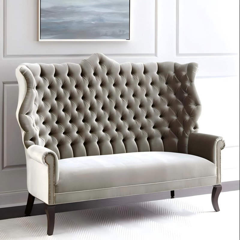 Canapé double rembourré en velours, Gris beige