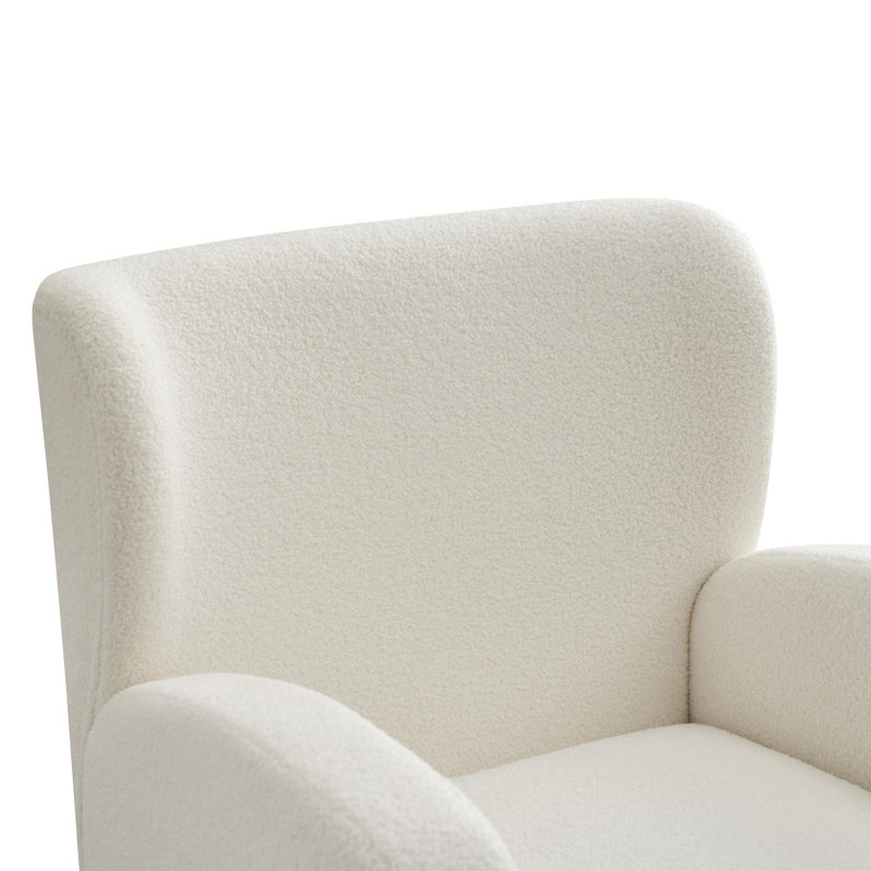 Beige Boucle Wingback Accent Chair with Wood Legs