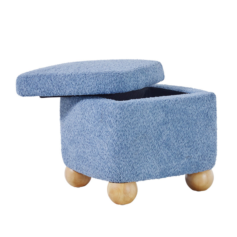  Contemporary Bouclé Upholstered Small Storage Ottoman With EZ Assembly  Wood Legs, Blue