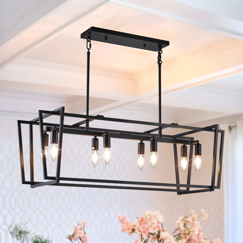 8 - Light Kitchen Island Linear Pendant, Black