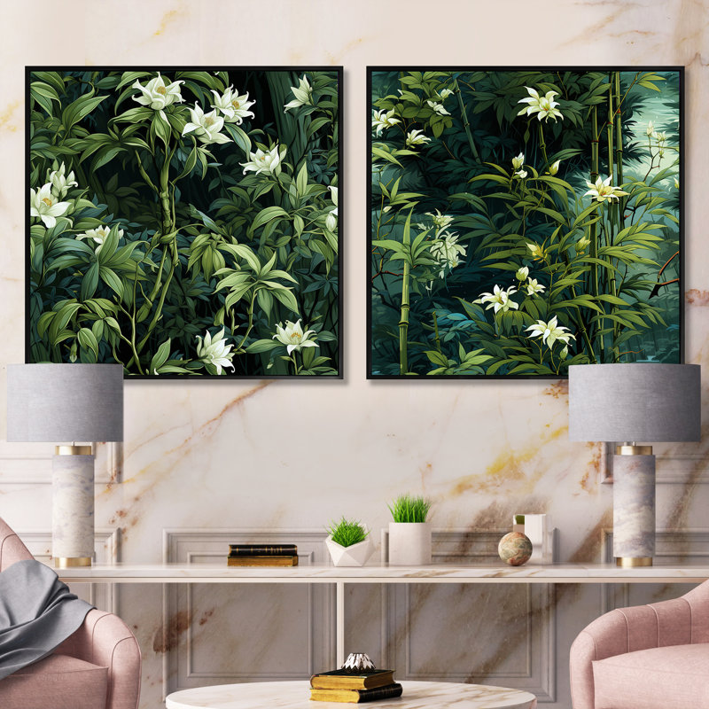 Cladie - Ensemble de 2 collages carrés en bambou, Cadre flottant noir, H 16 po x l 33 po