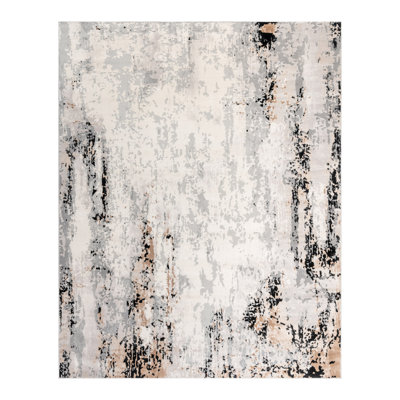 Mickle Verano Modern Abstract Ivory Black Grey Rust High Low Easy Care Indooor Area Rug