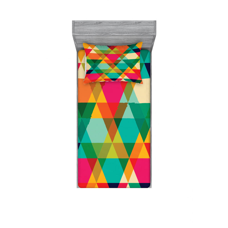 Microfiber Geometric Sheet Set, Twin Sheet Set with Fitted Sheet