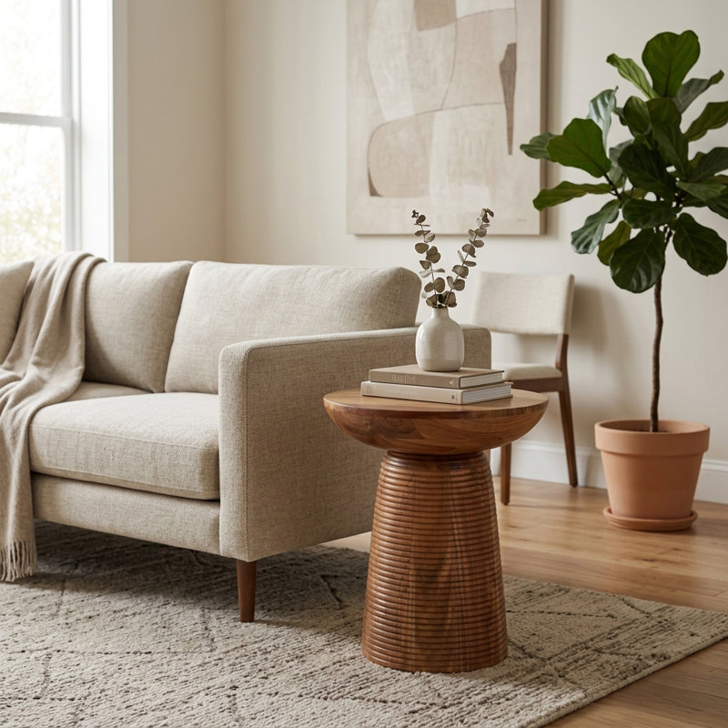 Odera Accent Table Wood Ribbed Base Casual Style for Living Room Bedroom Office - 20" Brown