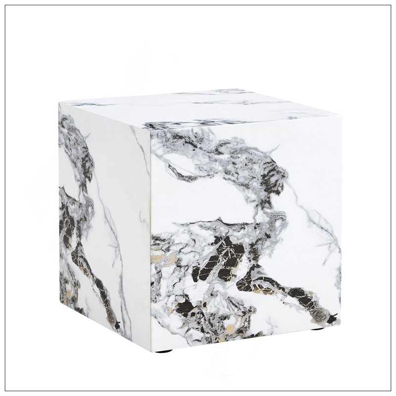 Table basse moderne et moderne en bois aggloméré blanc avec motif d'autocollants - 15,75 pouces