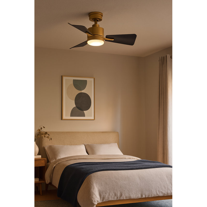 30" Leventhal 3  - Blade LED Standard Ceiling Fan with Wall Control and Light Kit Included, Matte Black/Gold