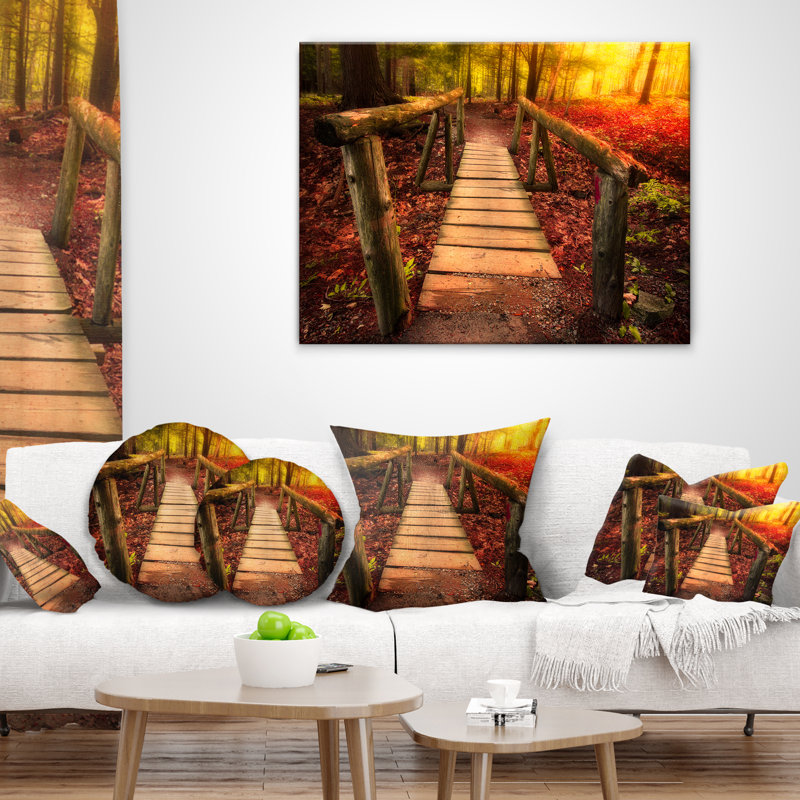 Magnifique Passerelle en lumière dorée - Coussin imprimé pont et pont, 16 po x 1 po, Coussin décoratif