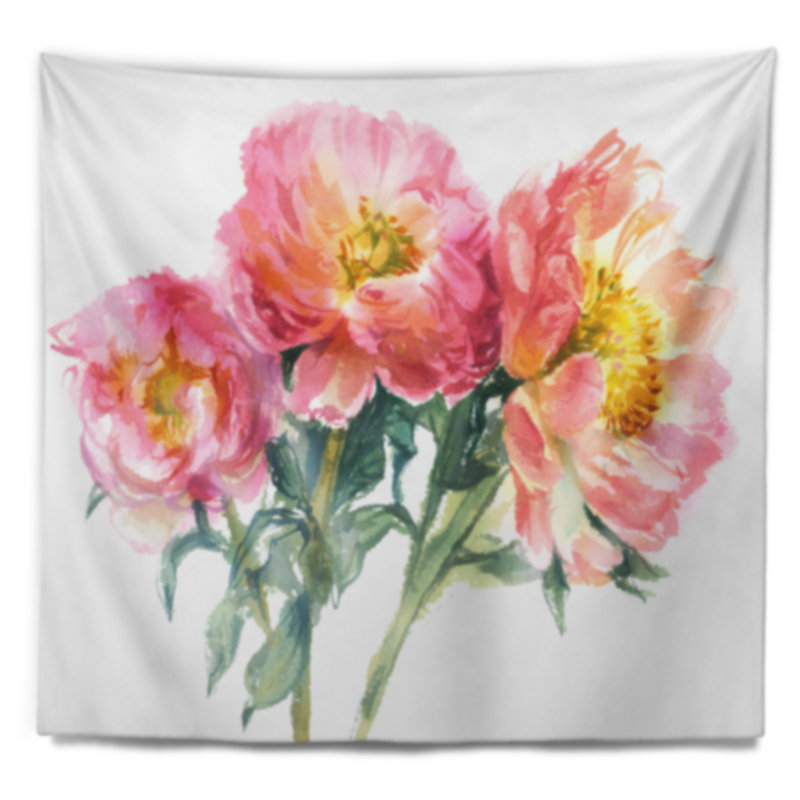 Bouquet de tapisserie aquarelle pivoine rose, H 50 po x l 60 po