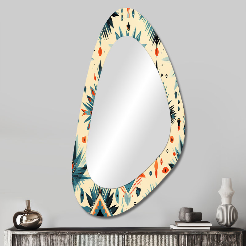 Nomadic Treasures Boho Motif I - Miroir géométrique asymétrique unique, grand miroir mural de forme irrégulière beige